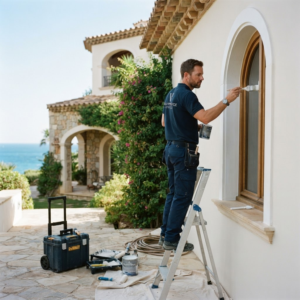 Technician performing villa maintenance