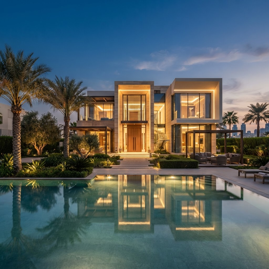 Luxury villa in Abu Dhabi at golden hour
